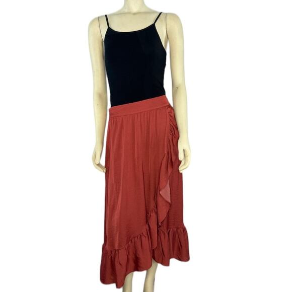 Elle Asymmetrical wrap effect ruffled midi skirt size medium - Picture 3 of 13